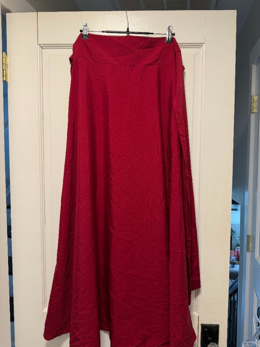 Red Maxi Skirt with zipper and tie belt